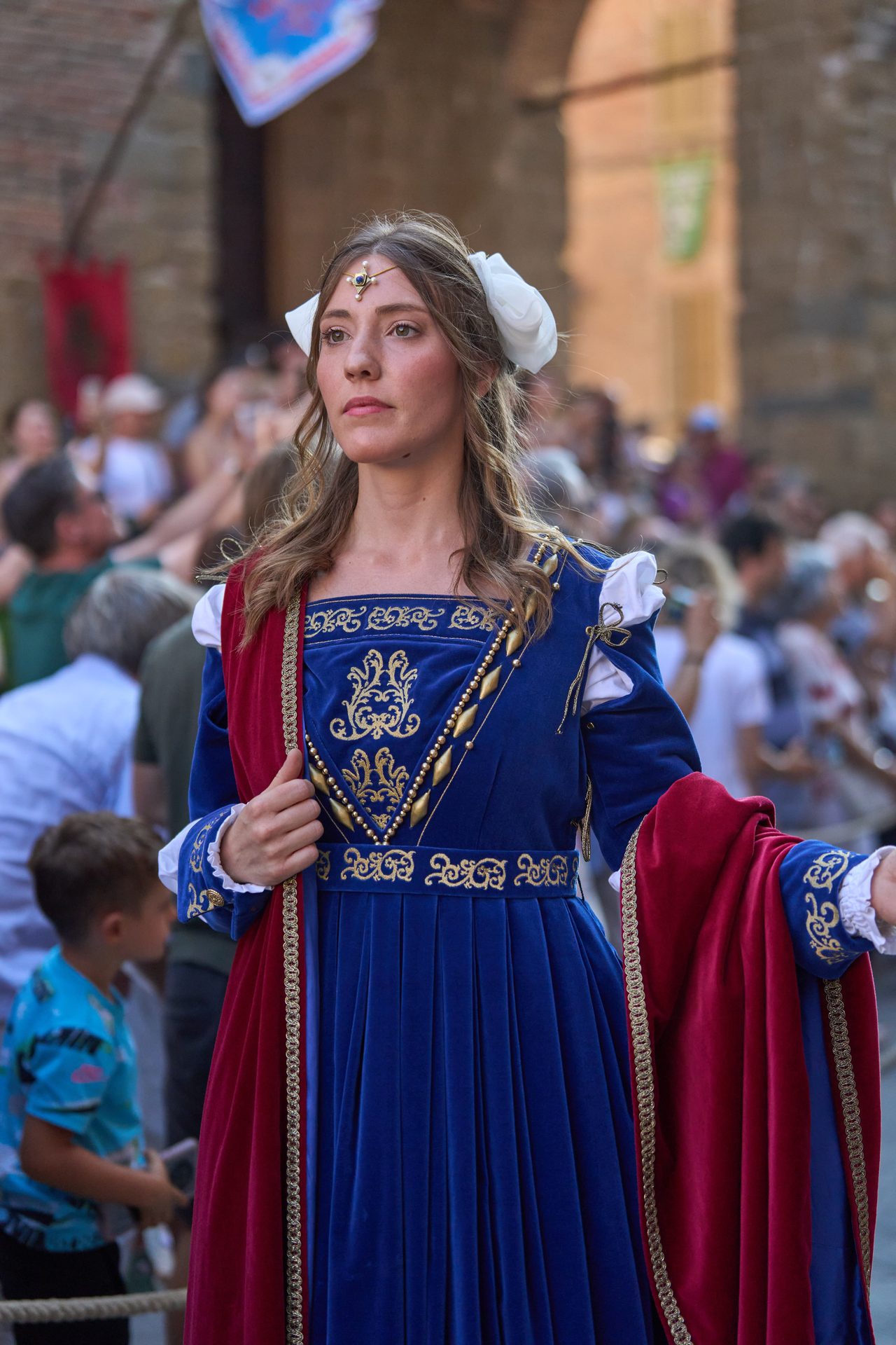 Lady in a royal blue gown