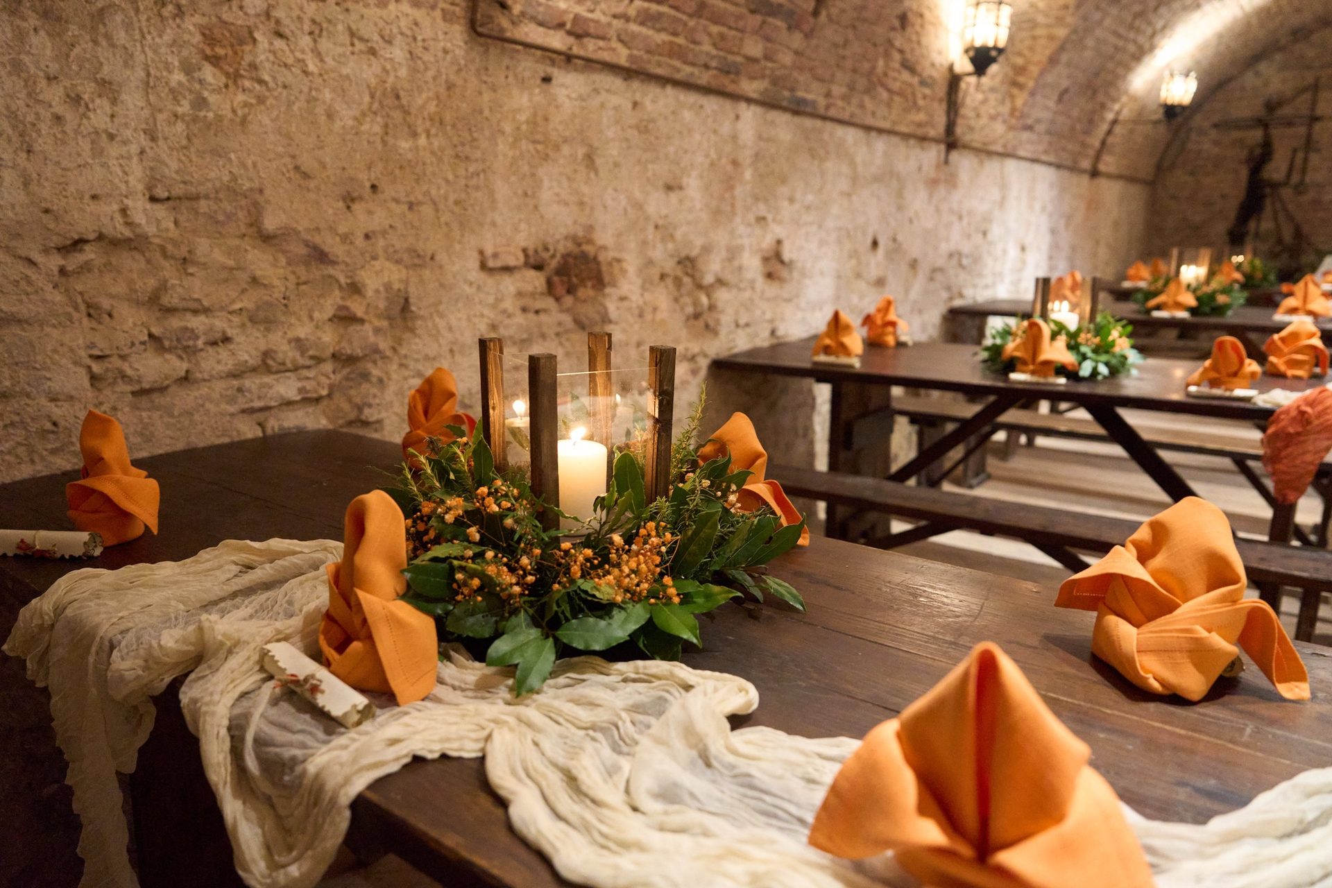 Table with orange napkins