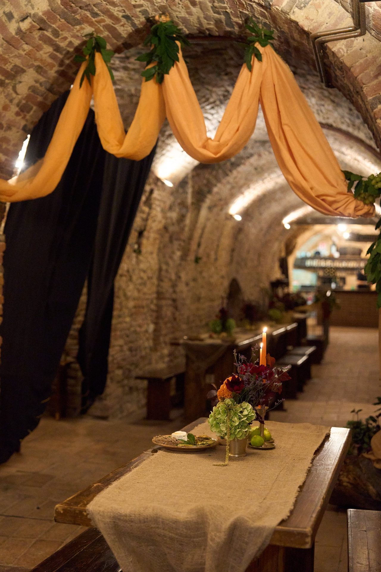 Vault with orange drapes